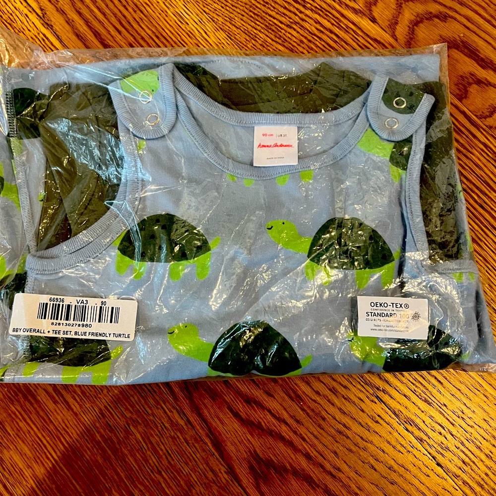 NWT Hanna andersson overall set turtles 3T